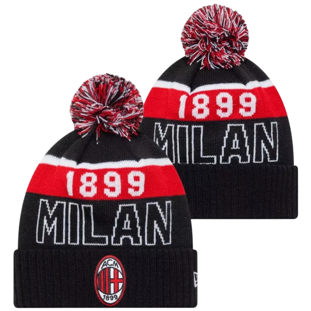 Kép 2/3 - AC MILAN felnőtt kötött sapka New Era bojtos csíkos