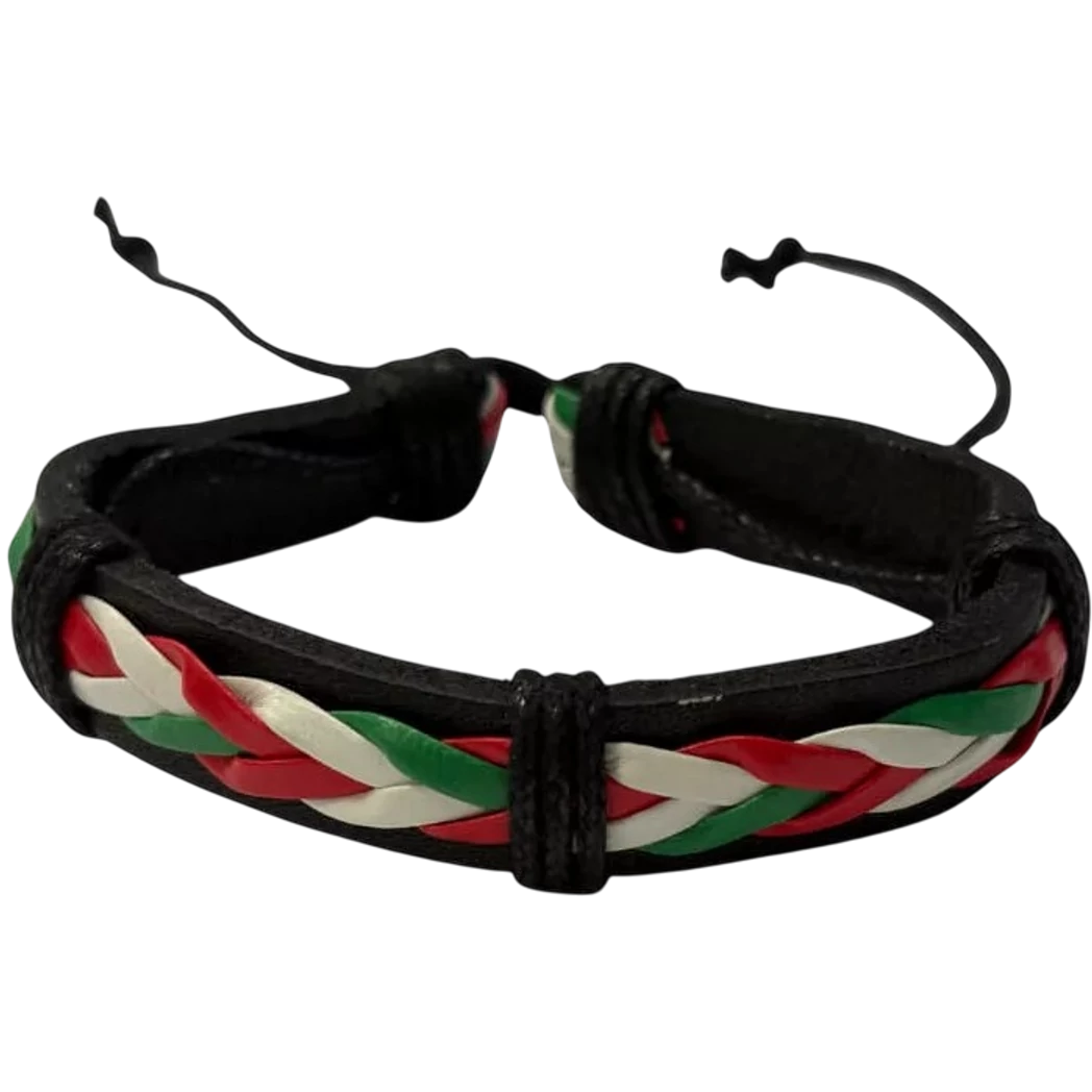 Kép 2/4 - MAGYARORSZÁG fonott bőr karkötő trikolor