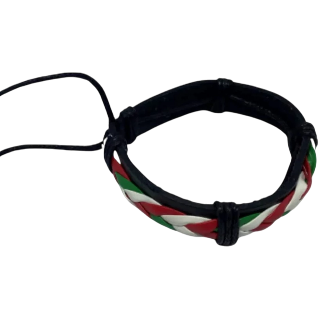 Kép 3/4 - MAGYARORSZÁG fonott bőr karkötő trikolor