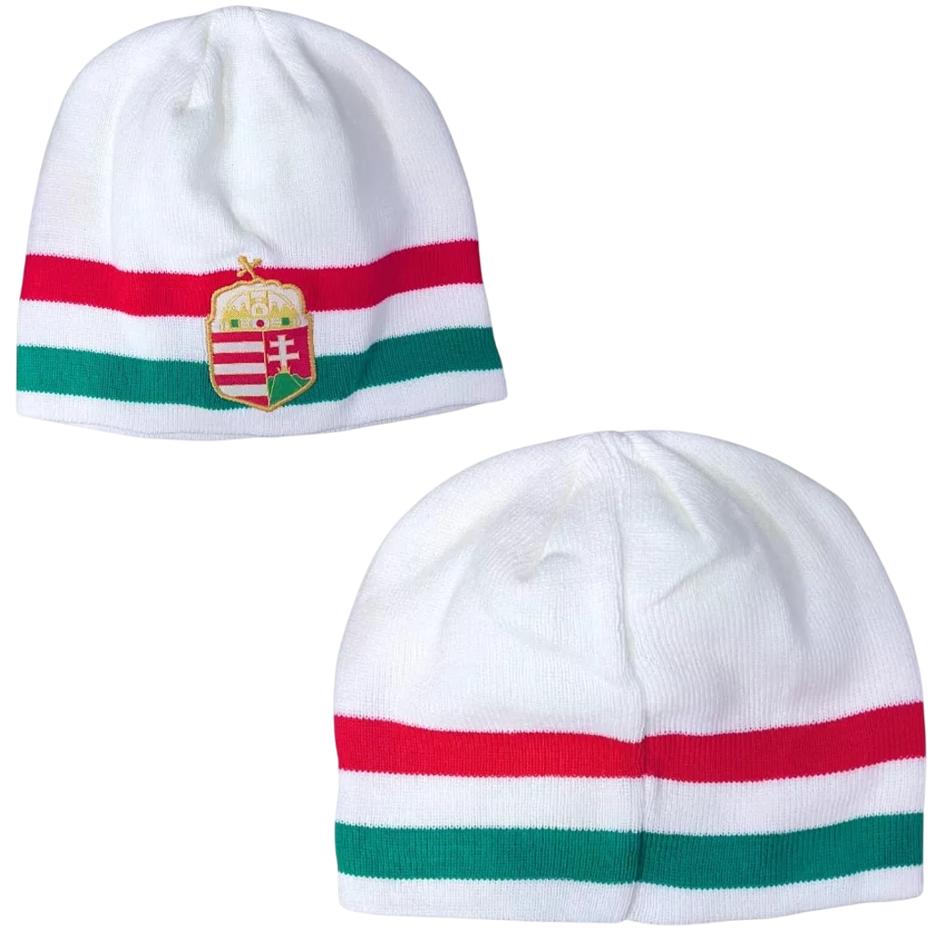 Kép 4/5 - MAGYARORSZÁG  gyerek kötött sapka fehér trikolor címeres